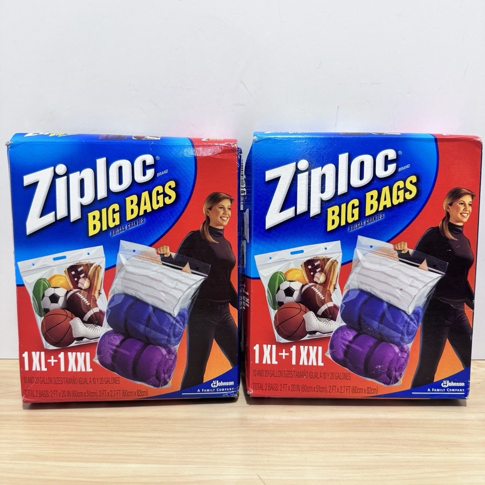 NEW 2 Boxes Ziploc Big Bags XL & XXL 10 Gal & 20 Gallon Size 2006 Discontinued